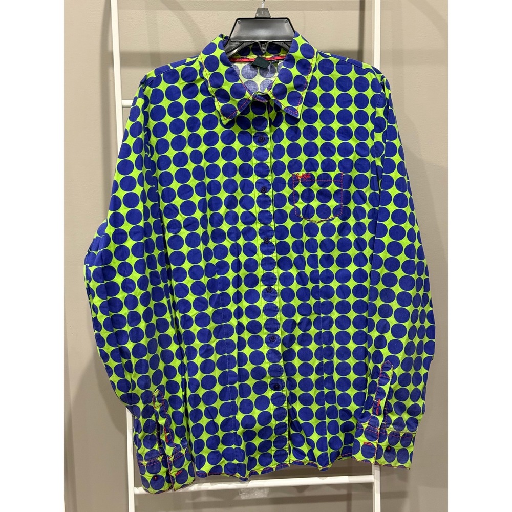 Cruel Girl Womens XXL Neon Green‎ Purple Polka Dot Button Down Western Cotton
